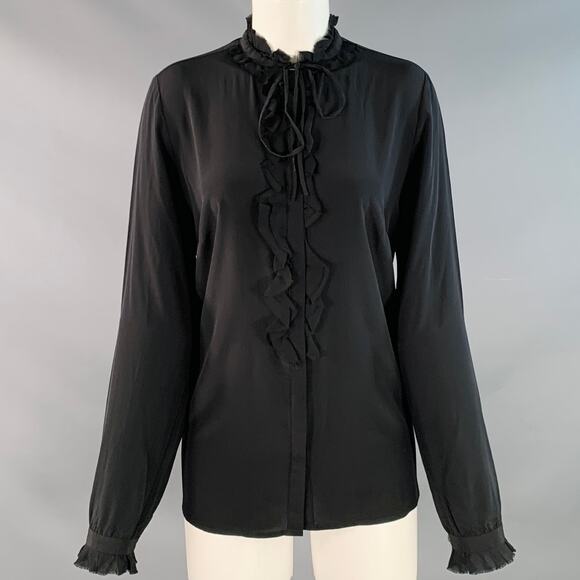 ZADIG & VOLTAIRE Size M Toile Black Silk Ruffled Hidden Buttons Shirt - Picture 1 of 6